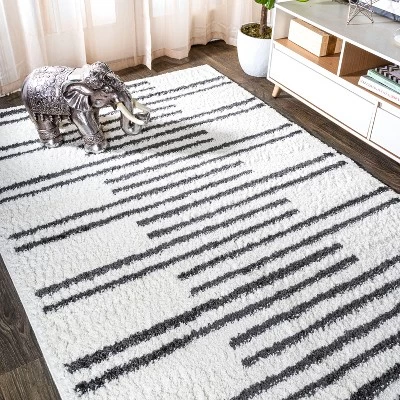 Petra Stripe Geometric Shag Area Rug - JONATHAN Y 6 Petra Stripe Geometric Shag Area Rug - JONATHAN Y - Image 4