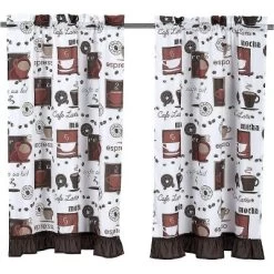 GoodGram Complete 3 Piece Rod Pocket Cafe Tier & Swag Valance "Coffee Shoppe" Kitchen Curtain Set
