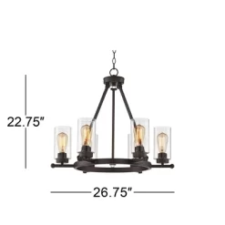 Franklin Iron Works Holman Bronze Wagon Wheel Chandelier 26 3/4" Wide Rustic Farmhouse Clear Glass 6-Light Fixture For Dining Room Kitchen Island Home -Home Decor Store GUEST 0d3b7d22 f140 4a6b af04 fed7a18afeaf