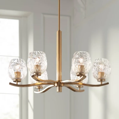 Stiffel Soft Gold Chandelier Lighting 29 1/4" Wide Modern Textured Clear Glass 6-Light Fixture For Dining Room House Kitchen Home 3 Stiffel Soft Gold Chandelier Lighting 29 1/4" Wide Modern Textured Clear Glass 6-Light Fixture For Dining Room House Kitchen Home