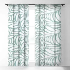 Heather Dutton Flowing Leaves Seafoam Single Panel Sheer Window Curtain - Deny Designs