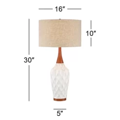 360 Lighting Rocco Modern Mid Century Table Lamp 30" Tall White Geometric Ceramic Wood Tan Fabric Drum Shade For Bedroom Living Room Bedside Office -Home Decor Store GUEST 1be50663 f8e2 4db4 9a62 fcbbd17f98ab