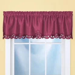 Collections Etc Elegance Scroll Embroidered Cut-Out Window Valance With Rod Pocket Top For Easy Hanging, 58" W X 13" L
