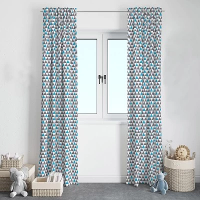 Bacati - Grey/Aqua Triangles Boys Cotton Printed Single Window Curtain Panel 3 Bacati - Grey/Aqua Triangles Boys Cotton Printed Single Window Curtain Panel