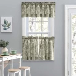 Ellis Curtain Lexington Leaf Pattern On Colored Ground Curtain Tiers Sage