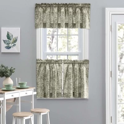 Ellis Curtain Lexington Leaf Pattern On Colored Ground Curtain Tiers Sage 3 Ellis Curtain Lexington Leaf Pattern On Colored Ground Curtain Tiers Sage