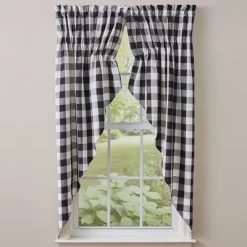 Buffalo Check Lined Gathered Swag 63"L - Black & Cream