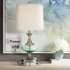 360 Lighting Reiner Modern Accent Table Lamp 23" High Blue Green Glass Nickel With USB And AC Power Outlet In Base Off White Drum Shade For Home Desk -Home Decor Store GUEST 2861e132 f238 4e5f bd59 8a1a86fe82b1