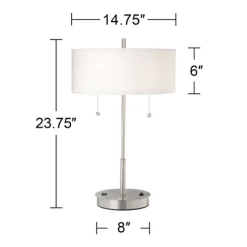 360 Lighting Nikola Modern Accent Table Lamps 23 3/4" High Set Of 2 Silver With USB And AC Power Outlet In Base White Drum Shade For Bedroom Home Desk 14 360 Lighting Nikola Modern Accent Table Lamps 23 3/4" High Set Of 2 Silver With USB And AC Power Outlet In Base White Drum Shade For Bedroom Home Desk -Home Decor Store GUEST 2cfe7346 0ba9 4b95 9b7e e43c673e9d02