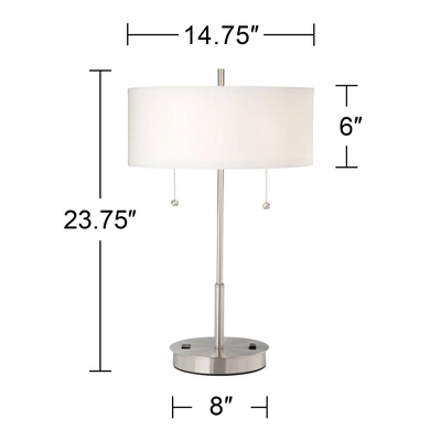 360 Lighting Nikola Modern Accent Table Lamps 23 3/4" High Set Of 2 Silver With USB And AC Power Outlet In Base White Drum Shade For Bedroom Home Desk 8 360 Lighting Nikola Modern Accent Table Lamps 23 3/4" High Set Of 2 Silver With USB And AC Power Outlet In Base White Drum Shade For Bedroom Home Desk - Image 6