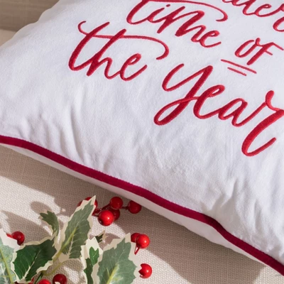 18"x18" 'It's The Most Wonderful Time Of The Year' Embroidered Square Throw Pillow White - Evergrace 6 18"x18" 'It's The Most Wonderful Time Of The Year' Embroidered Square Throw Pillow White - Evergrace - Image 4