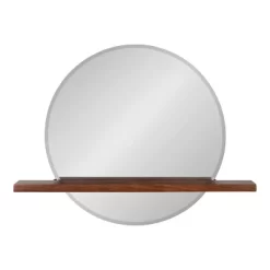 30" X 24" Fosset Round Frameless Mirror With Shelf Walnut Brown - Kate & Laurel All Things Decor