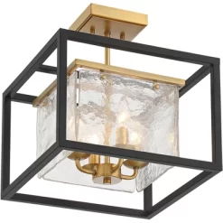 Possini Euro Design Liston Modern Ceiling Light Semi Flush Mount Fixture 14" Wide Black Brass 4-Light Ice Glass Panels For Bedroom Kitchen Living Room -Home Decor Store GUEST 3652380e 68b9 4c64 908c 0a022ee464fe