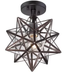 Franklin Iron Works Cuthbert Modern Farmhouse Ceiling Light Semi Flush Mount Fixture 11" Wide Black Iron Moravian Star Clear Glass Panels For Bedroom 10 Franklin Iron Works Cuthbert Modern Farmhouse Ceiling Light Semi Flush Mount Fixture 11" Wide Black Iron Moravian Star Clear Glass Panels For Bedroom -Home Decor Store GUEST 378451ea 6ee7 4604 9062 88b7cb736f20