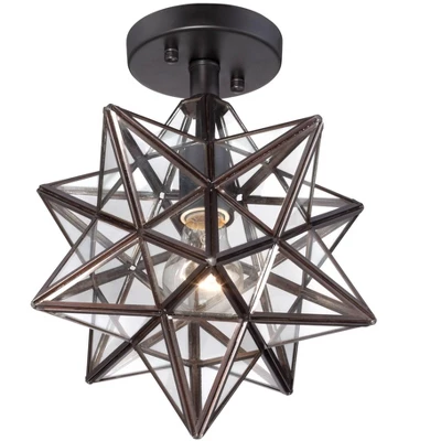 Franklin Iron Works Cuthbert Modern Farmhouse Ceiling Light Semi Flush Mount Fixture 11" Wide Black Iron Moravian Star Clear Glass Panels For Bedroom 5 Franklin Iron Works Cuthbert Modern Farmhouse Ceiling Light Semi Flush Mount Fixture 11" Wide Black Iron Moravian Star Clear Glass Panels For Bedroom - Image 3