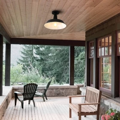 14" 1-Light Camila Classic Industrial Indoor/Outdoor Iron LED Semi Flush Mount Black/White - JONATHAN Y 11 14" 1-Light Camila Classic Industrial Indoor/Outdoor Iron LED Semi Flush Mount Black/White - JONATHAN Y - Image 9