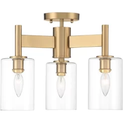Possini Euro Design Lantico Modern Ceiling Light Semi Flush Mount Fixture 17" Wide Gold 3-Light Clear Glass For Bedroom Kitchen Living Room Hallway -Home Decor Store GUEST 3c78a798 cd4c 4ab6 8cfe 463618fe276f