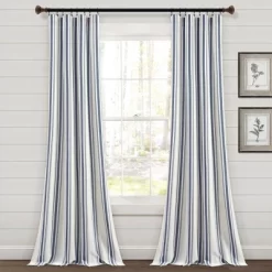 Home Boutique Farmhouse Stripe Yarn Dyed Eco-Friendly Recycled Cotton Window Curtain Panels Navy 42X108 Set