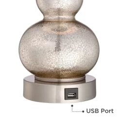 360 Lighting Castine Modern Accent Table Lamps 22" High Set Of 2 Mercury Glass With USB Charging Port White Softback Shade For Living Room House Desk -Home Decor Store GUEST 3dffdb2c 54d6 43ef 8e4b 7a609b01f637
