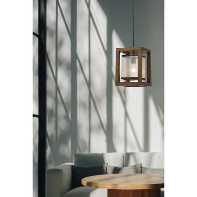 (8" X 8") 1 Light Rubber Wood Pendant With Organza Shade Brown - Cal Lighting 4 (8" X 8") 1 Light Rubber Wood Pendant With Organza Shade Brown - Cal Lighting - Image 2