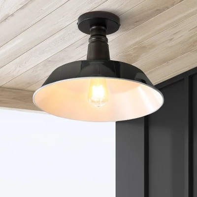 14" 1-Light Camila Classic Industrial Indoor/Outdoor Iron LED Semi Flush Mount Black/White - JONATHAN Y 4 14" 1-Light Camila Classic Industrial Indoor/Outdoor Iron LED Semi Flush Mount Black/White - JONATHAN Y - Image 2