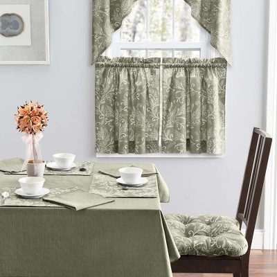 Ellis Curtain Lexington Leaf Pattern On Colored Ground Curtain Tiers Sage 5 Ellis Curtain Lexington Leaf Pattern On Colored Ground Curtain Tiers Sage - Image 3