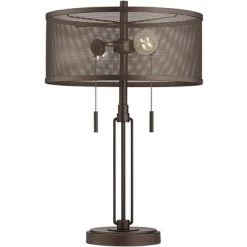 Franklin Iron Works Dayn Industrial Accent Table Lamps Set Of 2 23" High Bronze Metal LED Mesh Shade For Bedroom Living Room Bedside Nightstand Office -Home Decor Store GUEST 4d5d066b c66e 4c43 911d 278ca7926ff1