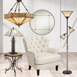 Franklin Iron Works Wrought Tiffany Style Table Lamp 26 1/4" High Bronze Art Deco Stained Glass For Bedroom Living Room Bedside Nightstand Office Kids -Home Decor Store GUEST 4e9bf07e 671a 4c24 bf12 e7f1751e1344