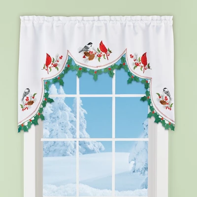 Collections Etc Winter Birds Holly Border Rod Pocket Top Swag Valance 3 Collections Etc Winter Birds Holly Border Rod Pocket Top Swag Valance