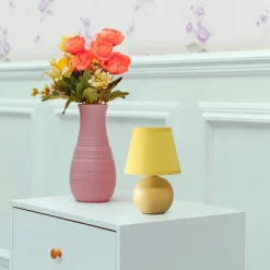 8.66" Petite Ceramic Orb Base Bedside Table Desk Lamp With Matching Tapered Drum Fabric Shade Yellow - Creekwood Home 16 8.66" Petite Ceramic Orb Base Bedside Table Desk Lamp With Matching Tapered Drum Fabric Shade Yellow - Creekwood Home -Home Decor Store GUEST 586f3153 9cae 4f50 8611 7481b4d21e89