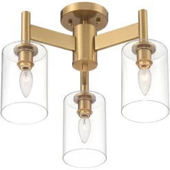 Possini Euro Design Lantico Modern Ceiling Light Semi Flush Mount Fixture 17" Wide Gold 3-Light Clear Glass For Bedroom Kitchen Living Room Hallway -Home Decor Store GUEST 588bdcb7 6e47 47c6 abca ad84875dee6a