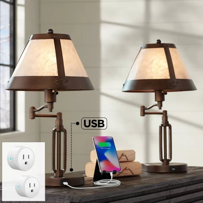 Franklin Iron Works Samuel Bronze Swing Arm USB Desk Lamps Set Of 2 With Socket 3 Franklin Iron Works Samuel Bronze Swing Arm USB Desk Lamps Set Of 2 With Socket