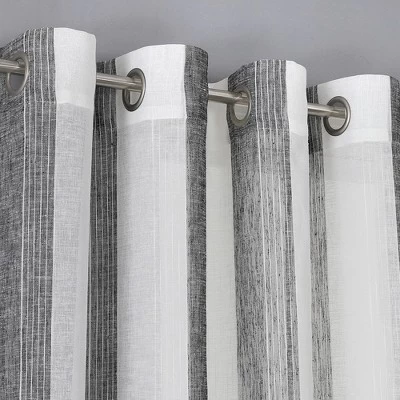 Trinity Semi Sheer Curtains Room Decorative Vertical Stripe Voile Grommet Faux Linen Textured Window Drapes, 2 Panels 3 Trinity Semi Sheer Curtains Room Decorative Vertical Stripe Voile Grommet Faux Linen Textured Window Drapes, 2 Panels