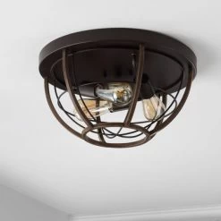 15.75" 3-Light Lyla Rustic Farmhouse Iron LED Flush Mount Wood Finished/Oil Rubbed Bronze - JONATHAN Y 17 15.75" 3-Light Lyla Rustic Farmhouse Iron LED Flush Mount Wood Finished/Oil Rubbed Bronze - JONATHAN Y -Home Decor Store GUEST 684b2be3 dbd1 4cc5 a018 077015c53c39