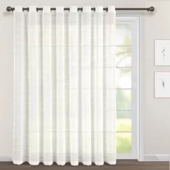 Home Boutique Farmhouse Textured Grommet Sheer Window Curtain Panel White Single 115x84