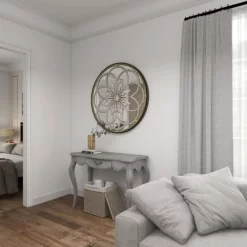 Wood Floral Medallion Wall Mirror White - Olivia & May -Home Decor Store GUEST 69aa6f4c 1af6 4a85 9029 9b97680a7988