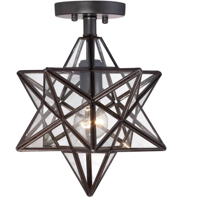 Franklin Iron Works Cuthbert Modern Farmhouse Ceiling Light Semi Flush Mount Fixture 11" Wide Black Iron Moravian Star Clear Glass Panels For Bedroom 4 Franklin Iron Works Cuthbert Modern Farmhouse Ceiling Light Semi Flush Mount Fixture 11" Wide Black Iron Moravian Star Clear Glass Panels For Bedroom - Image 2