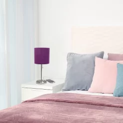 19.5" Bedside USB Port Feature Metal Table Desk Lamp Brushed Steel With Purple Fabric Shade - Creekwood Home -Home Decor Store GUEST 6b3bf575 469f 4d99 9e32 d662624da8d5