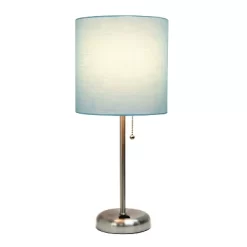 19.5" Bedside Power Outlet Base Metal Table Desk Lamp In Brushed Steel With Aqua Blue Fabric Shade - Creekwood Home -Home Decor Store GUEST 6cd2ad61 5d0d 4da5 b2a2 290cdb307385
