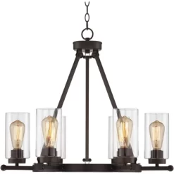 Franklin Iron Works Holman Bronze Wagon Wheel Chandelier 26 3/4" Wide Rustic Farmhouse Clear Glass 6-Light Fixture For Dining Room Kitchen Island Home -Home Decor Store GUEST 6de57715 abb2 4d99 8fc0 72f52c58816f