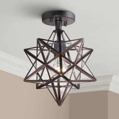 Franklin Iron Works Cuthbert Modern Farmhouse Ceiling Light Semi Flush Mount Fixture 11" Wide Black Iron Moravian Star Clear Glass Panels For Bedroom 3 Franklin Iron Works Cuthbert Modern Farmhouse Ceiling Light Semi Flush Mount Fixture 11" Wide Black Iron Moravian Star Clear Glass Panels For Bedroom
