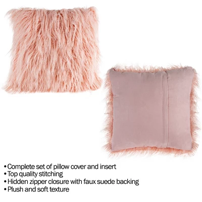 22-Inch Plush Pillow – Luxury Square Floor Pillow Insert And Shag Glam Cover Set– For Bedroom Or Living Room By Lavish Home (Pink) 4 22-Inch Plush Pillow – Luxury Square Floor Pillow Insert And Shag Glam Cover Set– For Bedroom Or Living Room By Lavish Home (Pink) - Image 2