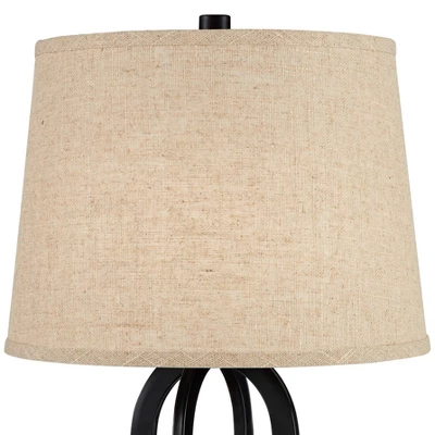 360 Lighting Marcel Industrial Table Lamps 24 1/4" High Set Of 2 Black With USB Port LED Nightlight Burlap Drum Shade For Bedroom Living Room Desk 7 360 Lighting Marcel Industrial Table Lamps 24 1/4" High Set Of 2 Black With USB Port LED Nightlight Burlap Drum Shade For Bedroom Living Room Desk - Image 5