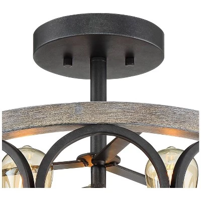 Franklin Iron Works Salima Rustic Farmhouse Ceiling Light Semi Flush Mount 16" Wide Black Gray Wood 3-Light For Bedroom Kitchen Living Room Hallway 5 Franklin Iron Works Salima Rustic Farmhouse Ceiling Light Semi Flush Mount 16" Wide Black Gray Wood 3-Light For Bedroom Kitchen Living Room Hallway - Image 3