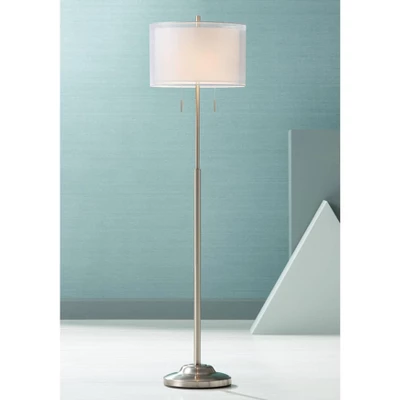 Possini Euro Design Roxie Modern Floor Lamp Standing 65 1/2" Tall Brushed Nickel Sheer Linen Double Drum Shade For Living Room Bedroom Office House 3 Possini Euro Design Roxie Modern Floor Lamp Standing 65 1/2" Tall Brushed Nickel Sheer Linen Double Drum Shade For Living Room Bedroom Office House