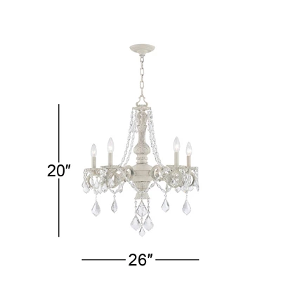 Kathy Ireland Chateau De Conde Antique Rubbed White Pendant Chandelier 26" Wide French Crystal 5-Light Fixture For Dining Room House Kitchen Island 6 Kathy Ireland Chateau De Conde Antique Rubbed White Pendant Chandelier 26" Wide French Crystal 5-Light Fixture For Dining Room House Kitchen Island - Image 4