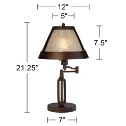 Franklin Iron Works Samuel Industrial Desk Lamp 21 1/4" High Bronze Swing Arm With USB Charging Port Natural Mica Shade For Bedroom Living Room House -Home Decor Store GUEST 772966f9 8ca0 467a b7df f0b6b684d786