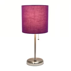 19.5" Bedside USB Port Feature Metal Table Desk Lamp Brushed Steel With Purple Fabric Shade - Creekwood Home -Home Decor Store GUEST 77410bc4 3a1e 4723 bb8f fc28f06fa64c