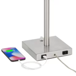 360 Lighting Andre 26 3/4" Tall Mid Century Modern Table Lamps Set Of 2 USB Port AC Power Outlet Silver Finish Metal White Shade Living Room Charging -Home Decor Store GUEST 7b1d6fe1 49d6 4005 8319 277d1ca1818b