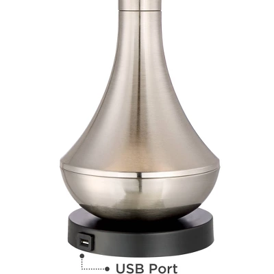 360 Lighting Simon Modern Table Lamps 25 1/2" High Set Of 2 Brushed Nickel With USB Charging Port Black Faux Silk Drum Shade For Bedroom Office Desk 4 360 Lighting Simon Modern Table Lamps 25 1/2" High Set Of 2 Brushed Nickel With USB Charging Port Black Faux Silk Drum Shade For Bedroom Office Desk - Image 2